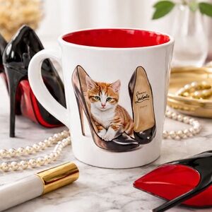 Fig & Fern Cat Mug w/ Red Interior | Handwash Only | Whimsical Coffee Cup